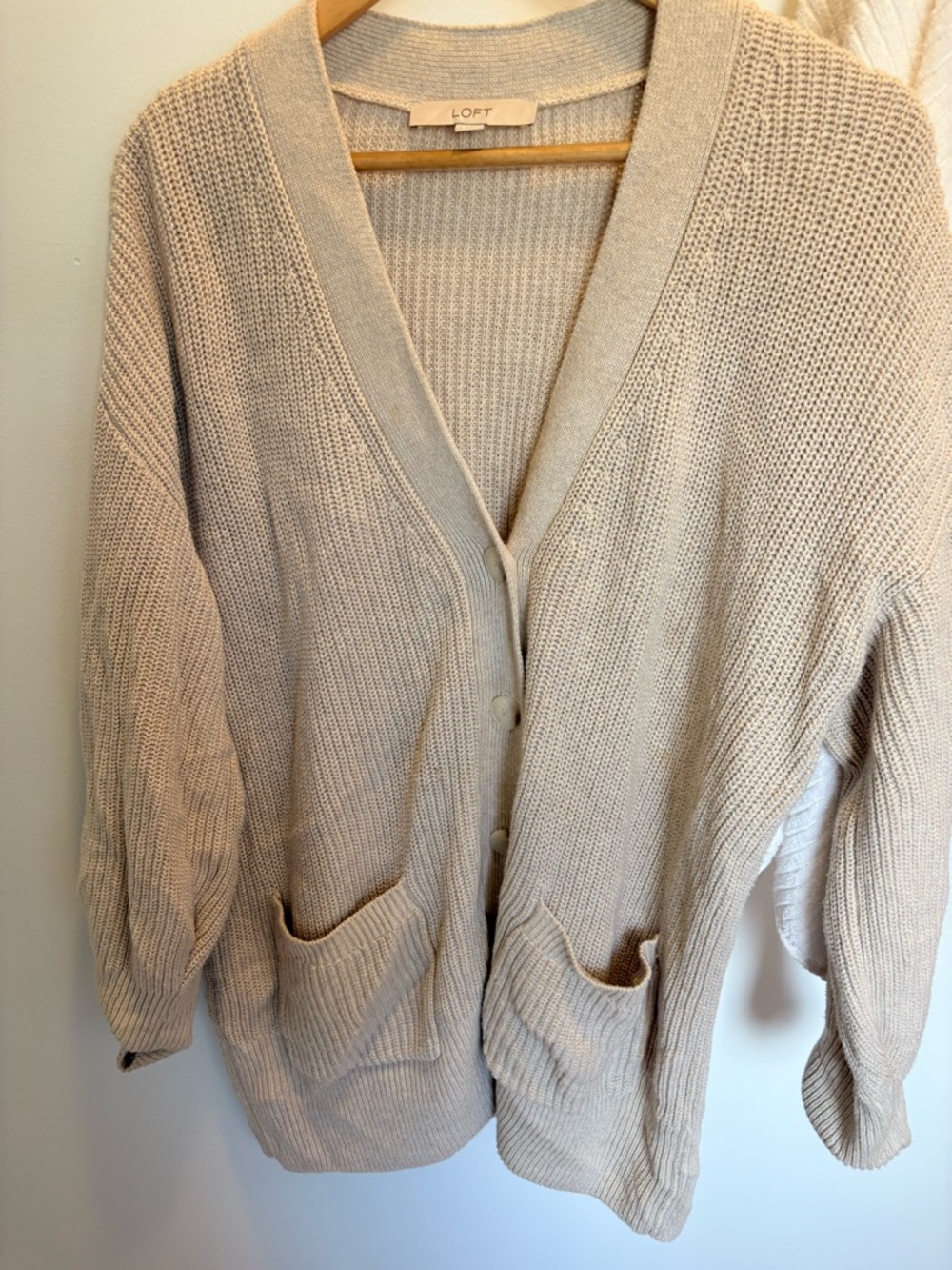 LOFT Neutral Beige Open-Front Knit Cardigan